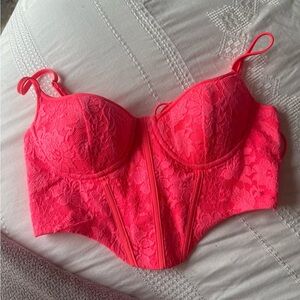 Lace Longline Bustier top in Hot Pink